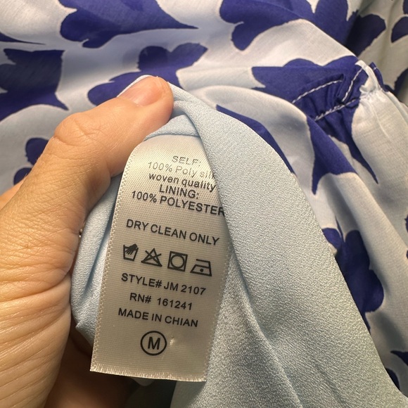 J. Marie Blue Floral Peplum Blouse Size Medium Empire Waist Top - Picture 9 of 11